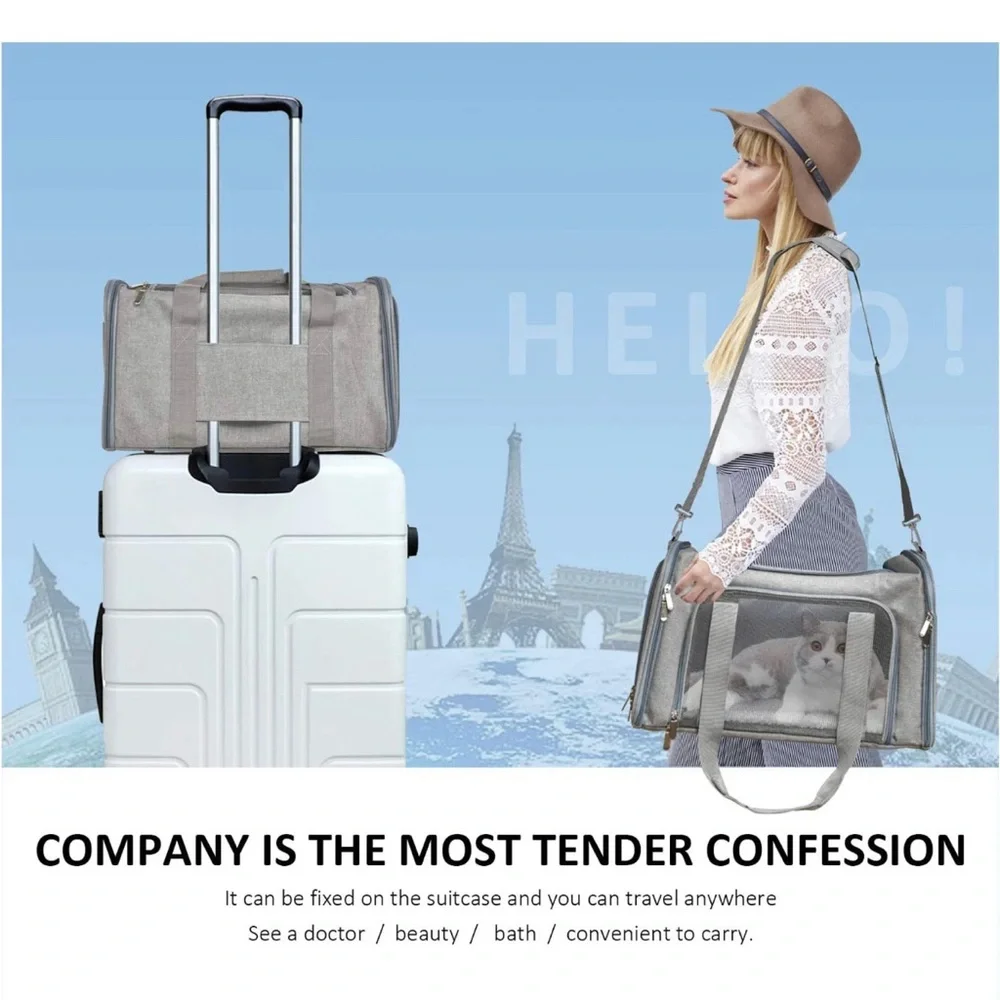 Pet carriers for cats, dogs and puppies in gray. Up to 22pounds.